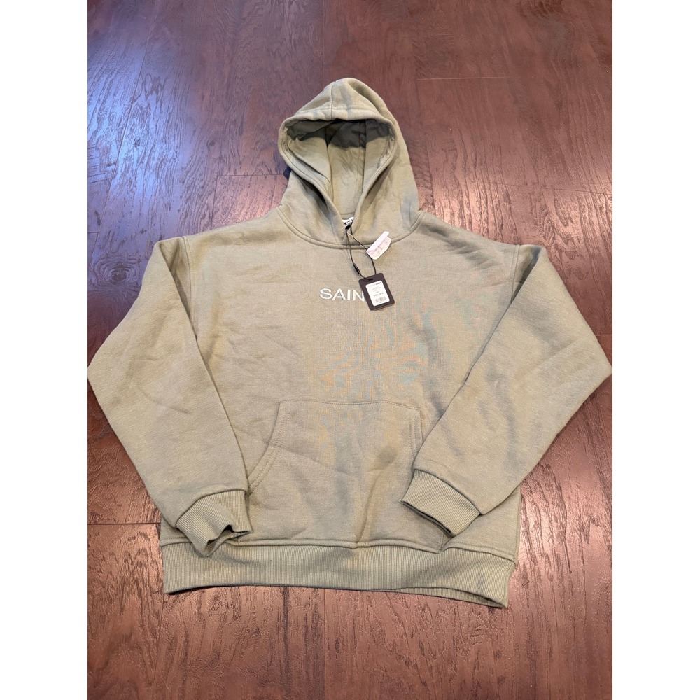 Fashion Nova NOVA Kids Saint Embroidered Hoodie Sage Green 14/16 NWT